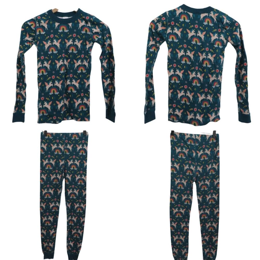 Hanna Andersson Sz 12 Teal Unicorn Kids Pajama Set Organic Cotton